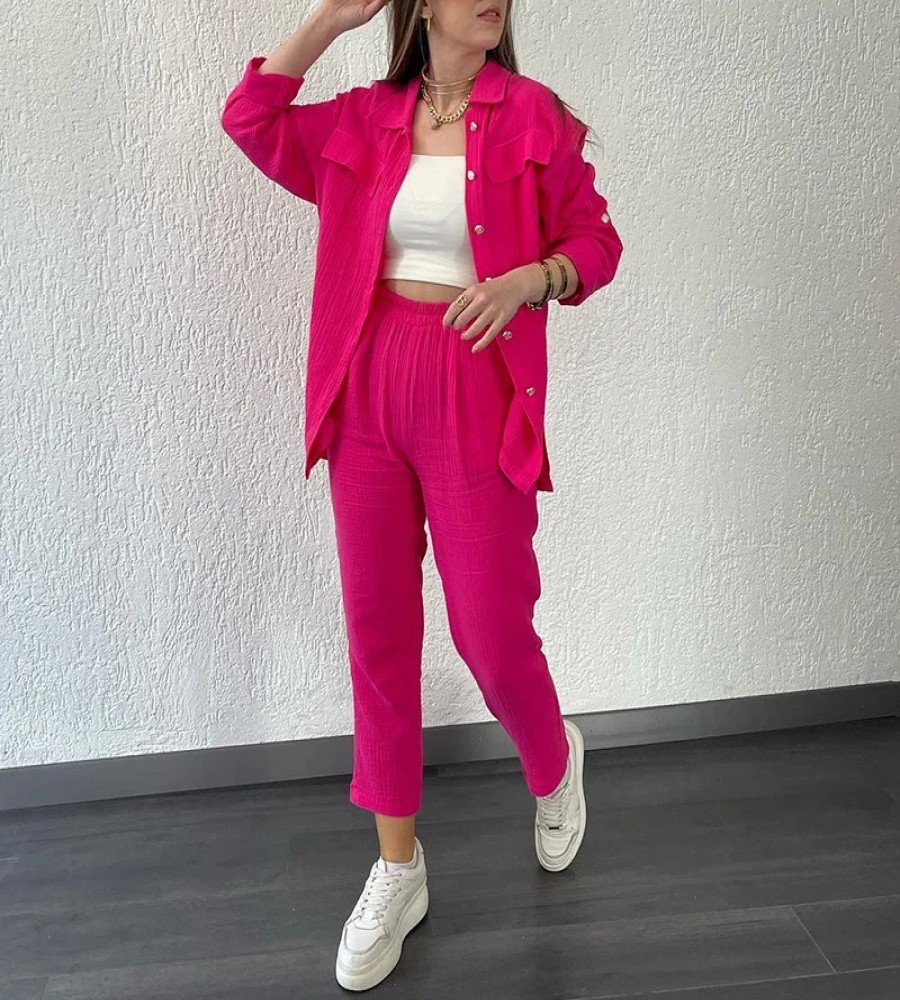 Chic Printed Loose-Fitting Long Sleeve Shirt And Straight Pants Set
